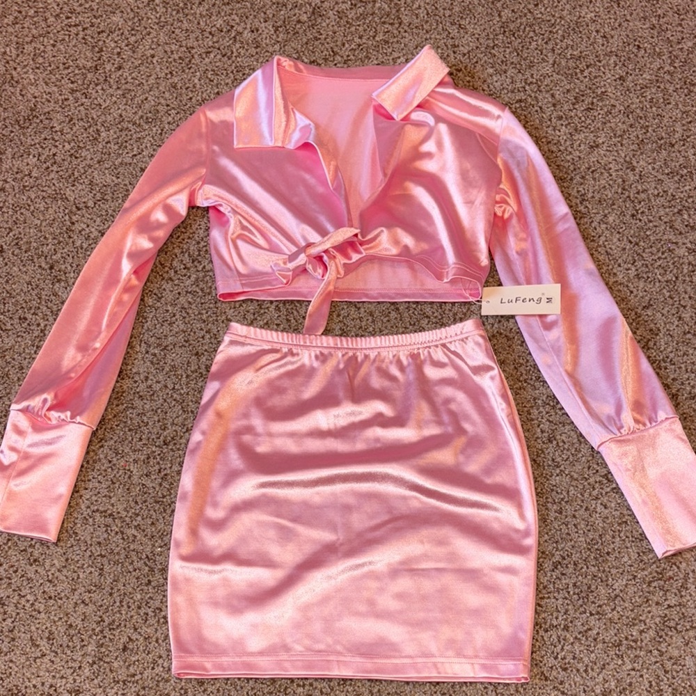Pink Satin Two-Piece Set